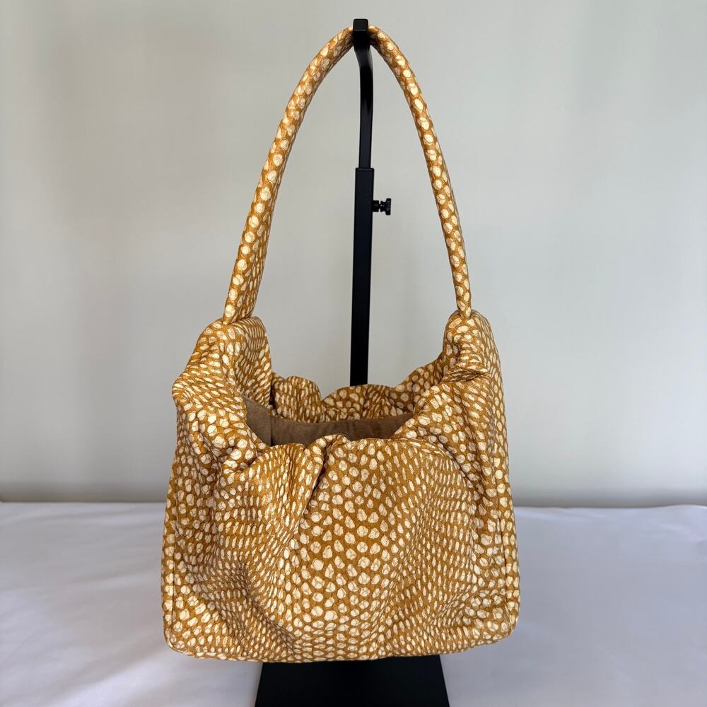 Staud Fawn Felix Handbag Tote with Ruched tan & white Embossed Leather Authentic